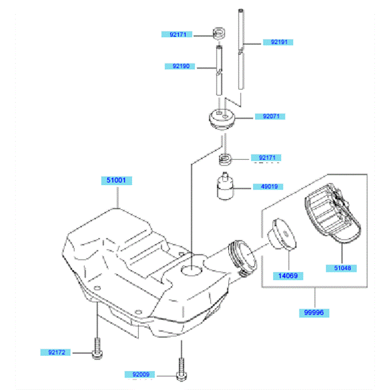 Kawasaki KEL27A (HE027A-BS50) Parts Diagram, Fuel Tank & Fuel Valve