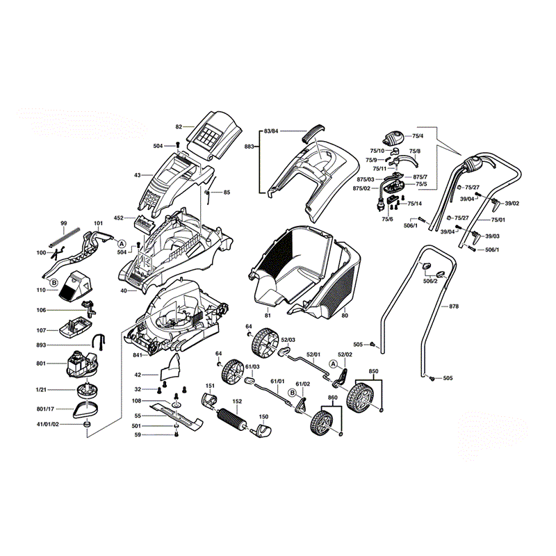 Bosch Rotak 40 GC Rotary Mowers (3600H81C71) Parts Diagram, Page 1