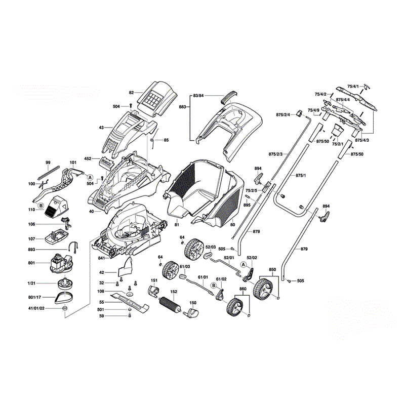 Bosch Rotak 40 GC Rotary Mowers (3600H81C73) Parts Diagram, Page 1
