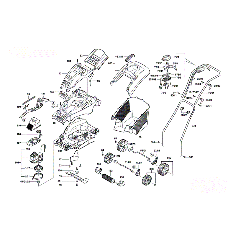 Bosch Rotak 34 GC Rotary Mowers  (3600H81A71) Parts Diagram, Page 1