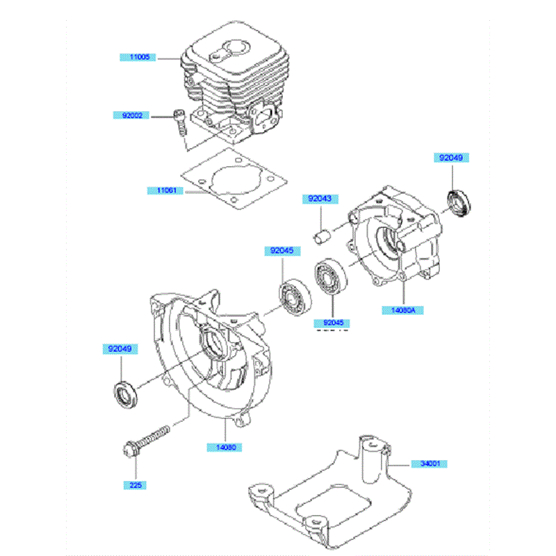 Kawasaki KBL27A (HA027G-AS51) Parts Diagram, Cylinder & Crankcase
