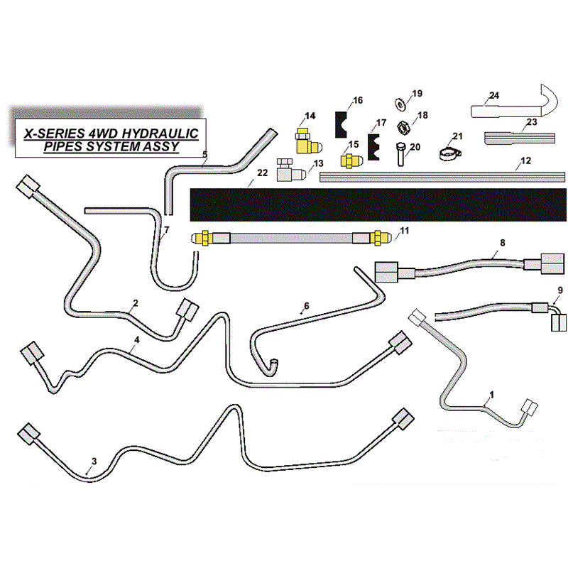 Countax X Series Rider 2008 (2008) Parts Diagram, 4WD Hydraulic Pipes System Assembly
