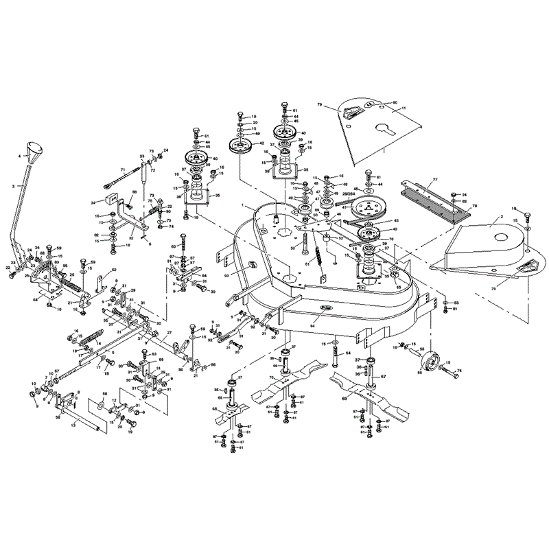 1998 S & T SERIES WESTWOOD TRACTORS ( S1600-36 AGRO) Parts Diagram, 36" (91cm) Triple Blade Cutter Deck
