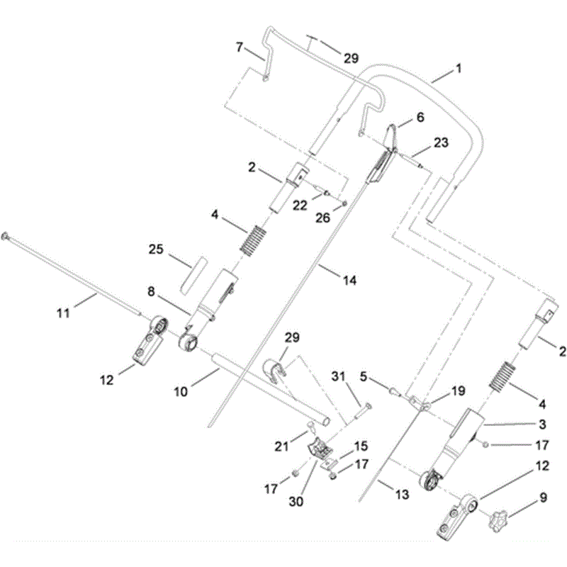 Hayter R53 Recycling Lawnmower (449E290001000 - 449E290999999) Parts Diagram, Upper Handle Assembly