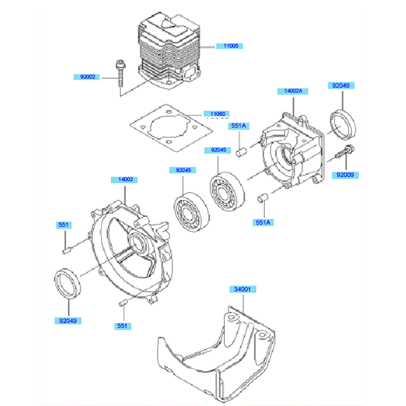 Kawasaki KBL48A (HA048G-AS51) Parts Diagram, Cylinder & Crankcase