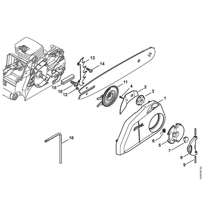 Stihl MS 180 Chainsaw (MS1802-Mix) Parts Diagram, Quick chain tensioner