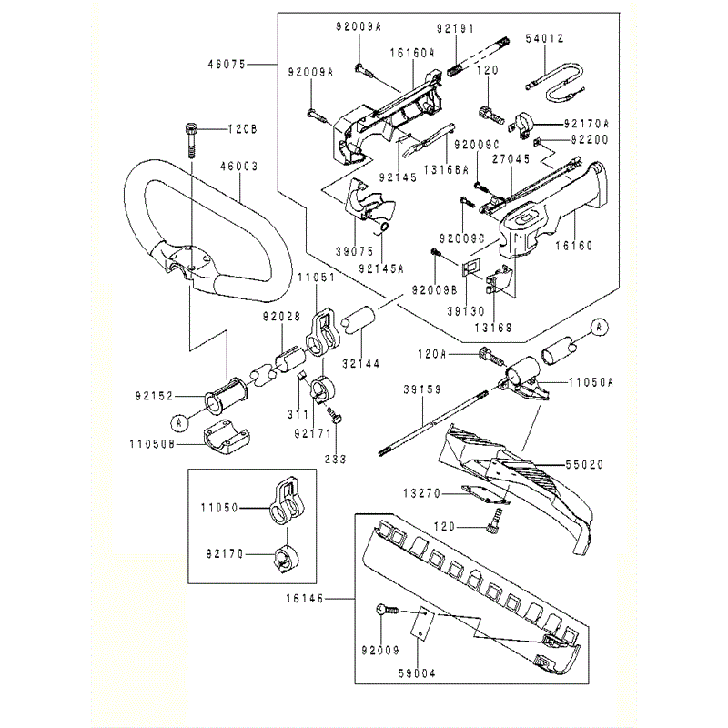 Kawasaki KBL26A (HA026F-AS51) Parts Diagram, PIPE/HANDLE/GUARD