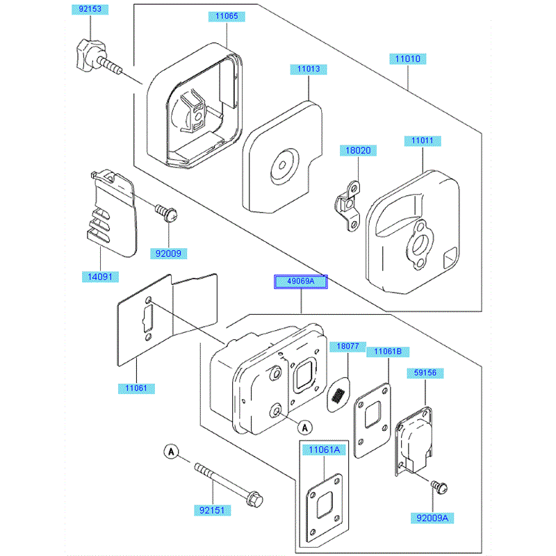 Kawasaki KHS750B (HB750B-AS51) Parts Diagram, Air Filter - Muffler