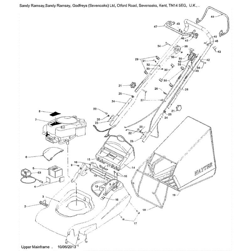 Hayter Harrier 56 (560) Lawnmower (560G310000001 onwards) Parts Diagram, Upper Mainframe