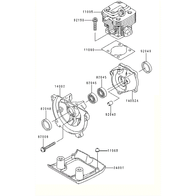 Kawasaki KBL26A (HA026F-AS51) Parts Diagram, CYLINDER/CRANKCASE