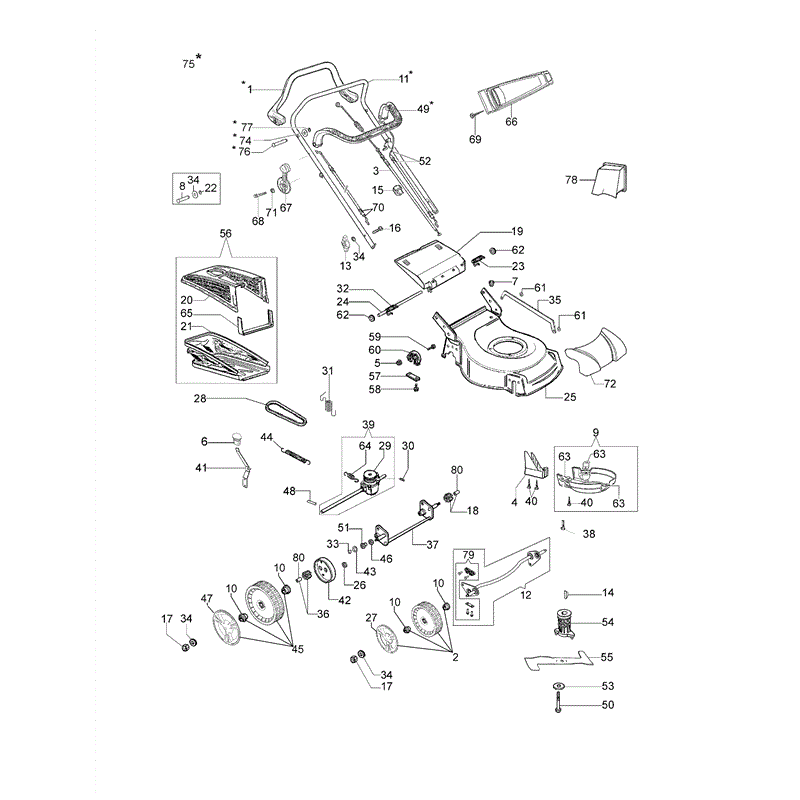 Efco LR 53 TH 190 KM Comfort Honda Engine Lawnmower (LR 53 TH 190 KM Comfort) Parts Diagram, LR 53 TH 190 KM Comfort