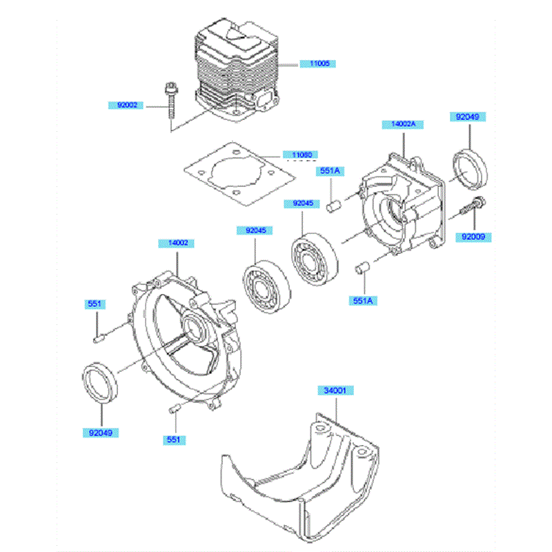 Kawasaki KBL43A (HA043F-BS51) Parts Diagram, Cylinder & Crankcase