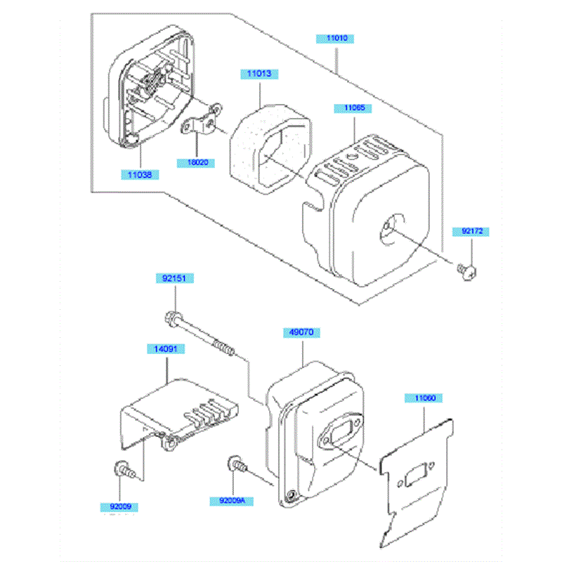 Kawasaki KBL34A (HA034G-AS51) Parts Diagram, Air Filter & Muffler