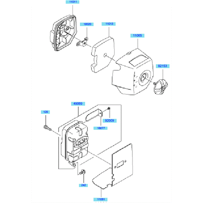 Kawasaki KBL35A (HA035A-BS50) Parts Diagram, Air Filter & Muffer