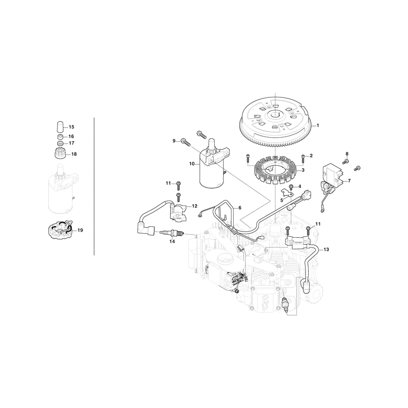 Mountfield 1736H Twin Lawn Tractor (2T0785483-M22 [2022-2023]) Parts Diagram, Ignition Coil, Starter Motor, Flywheel