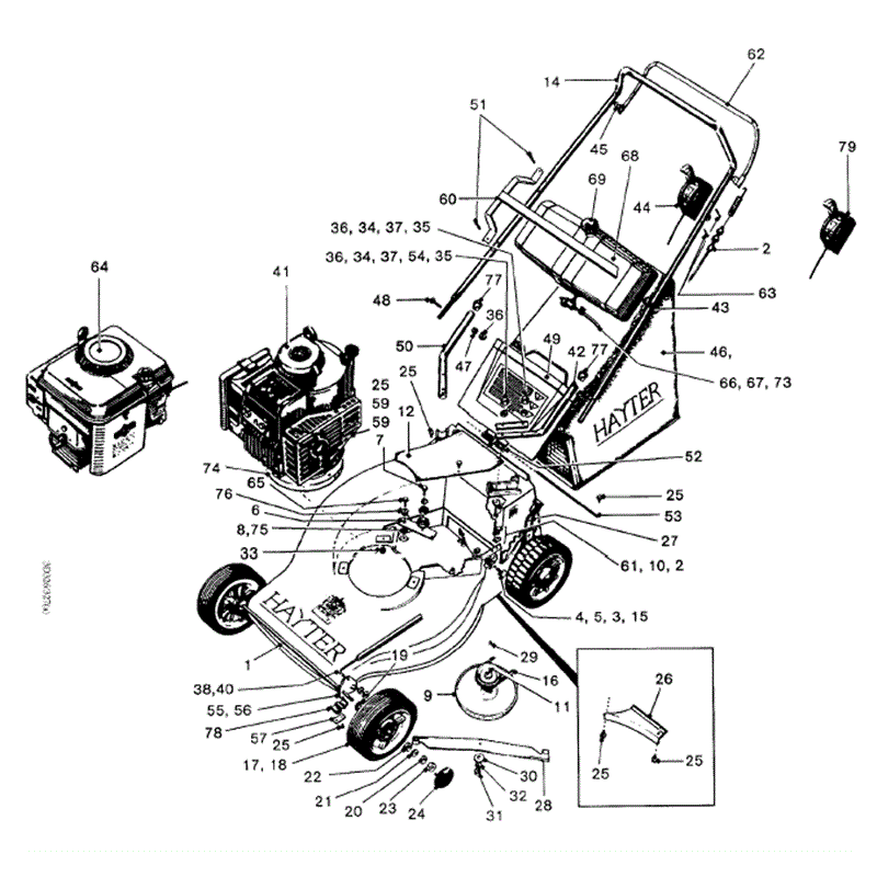 Hayter Hunter 46 (326001313-326099999) Parts Diagram,  2 stroke autodrive mainframe assembly