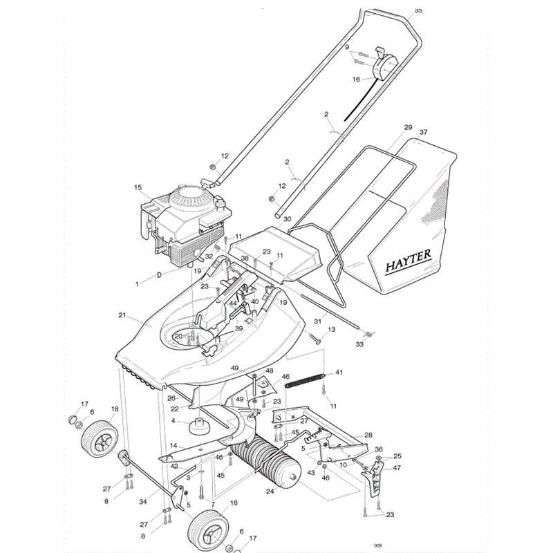 Hayter Harrier 41 (308) Lawnmower (30801001-308099999) Parts Diagram, Main Frame Assembly