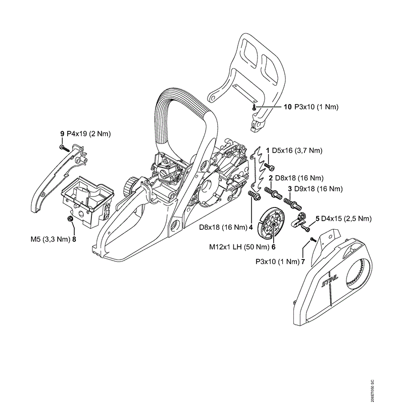Stihl MS 180 Chainsaw (MS1802-Mix) Parts Diagram, Tightening torques 1