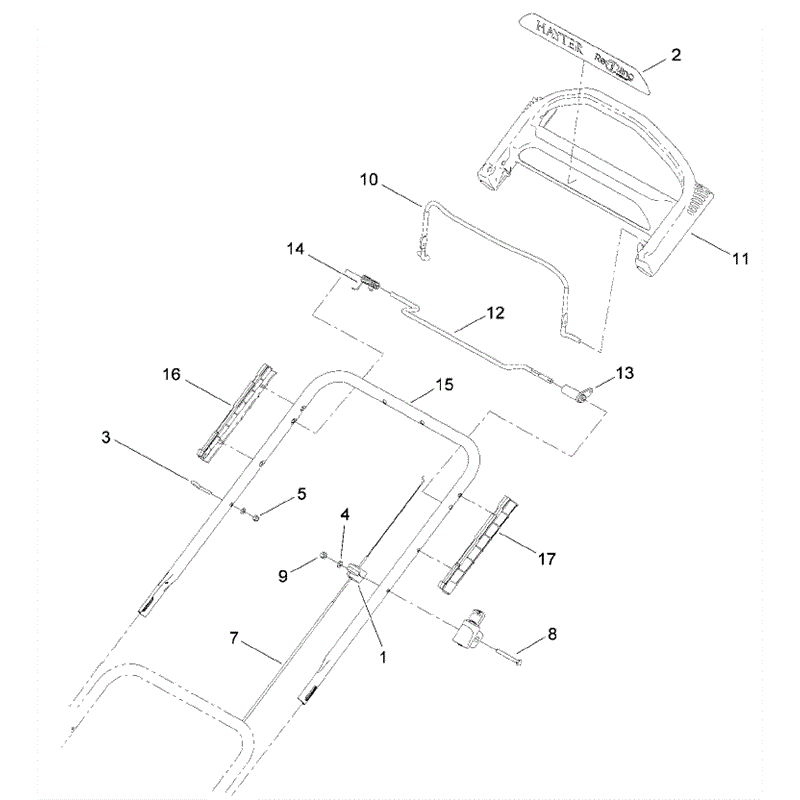 Hayter R48 Recycling (447) (447F310000001 - 447F310999999) Parts Diagram, Upper Handle Assembly