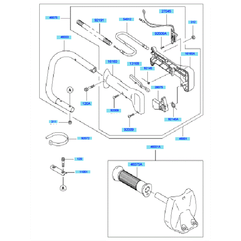 Kawasaki KHS750A  (HB750B-BS50) Parts Diagram,  Handle & Guard