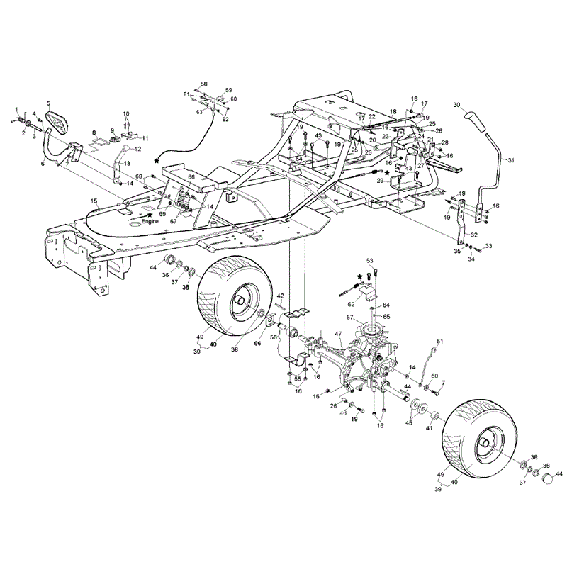 Hayter RS17/102H (17/40) (149E270000001-149E280999999) Parts Diagram, Rear Axle & Control Pedals