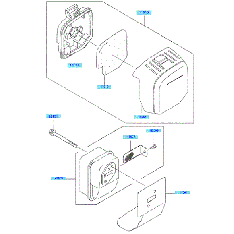 Kawasaki KEL27A (HE027A-AS50) Parts Diagram, Air Filter & Muffler
