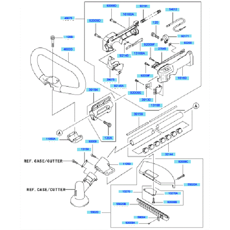 Kawasaki KBL35A (HA035A-BS50) Parts Diagram, Pipe/ Handle & Guard
