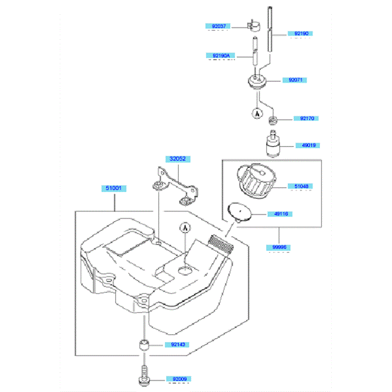Kawasaki KBL43A (HA043G-AS51) Parts Diagram, Fuel Tank & Fuel Valve
