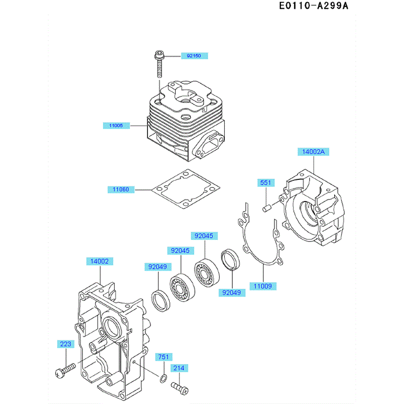 Kawasaki KRB400B (HG400A-AS51) Parts Diagram, Cylinder - Crankcase