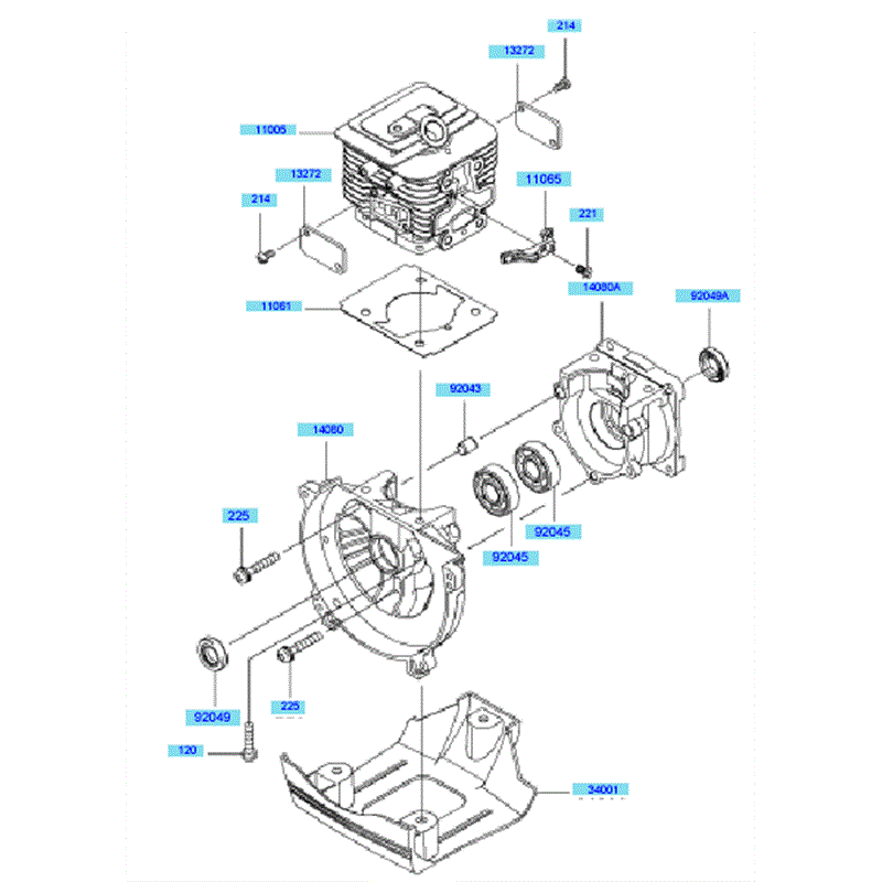 Kawasaki KBL35A (HA035A-BS50) Parts Diagram, Cylinder & Crankcase
