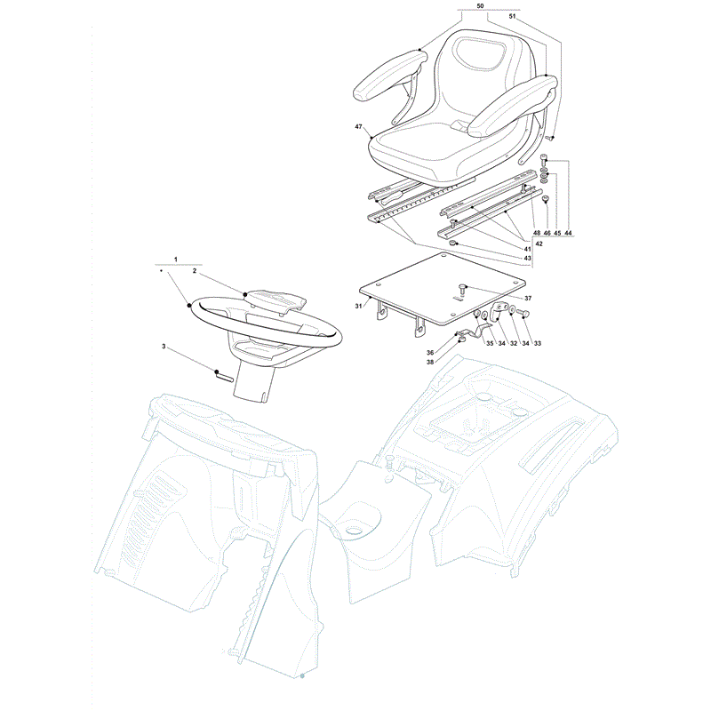Castel / Twincut / Lawnking XHX240 (2012) Parts Diagram, Seat and Steering Wheel