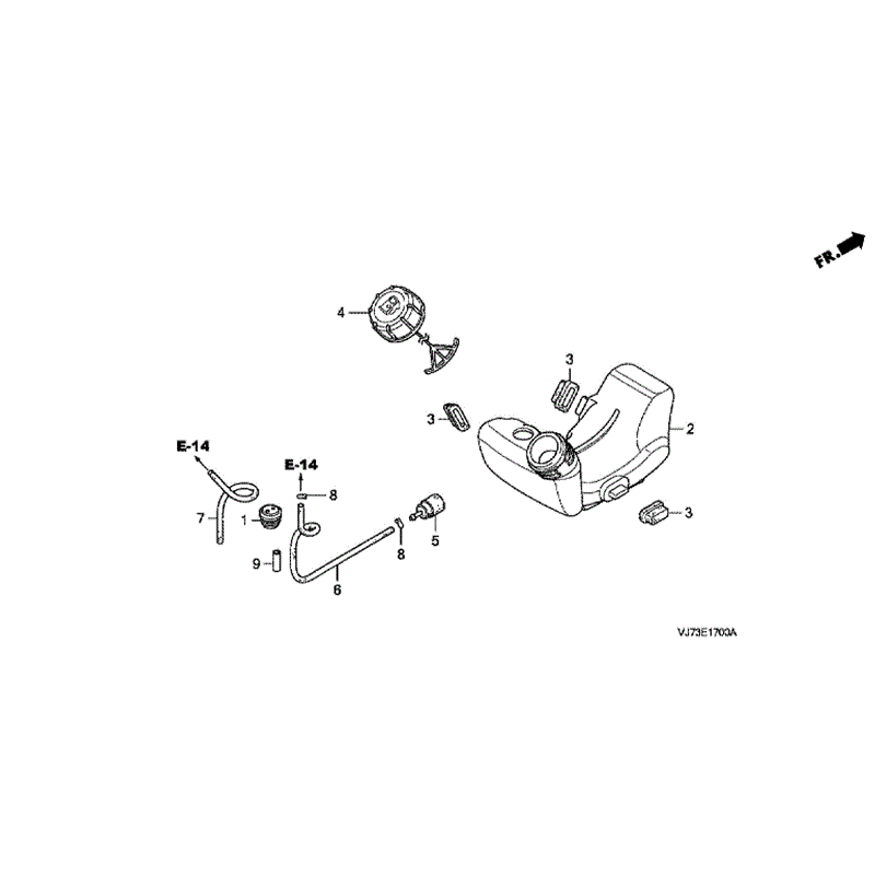 Honda HHB 25 E Blower (HHB25-ETR280) Parts Diagram, E-17 Fuel Tank