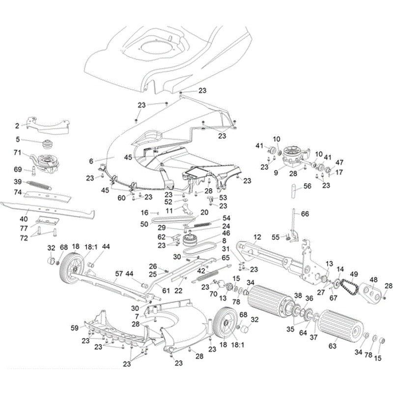 Hayter Harrier 56 (563) Lawnmower (563H316000101-563H316999999 ) Parts Diagram, Lower Mainframe