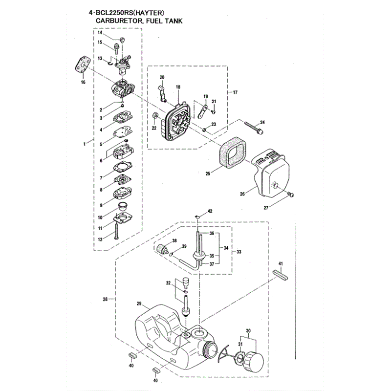 Hayter 461A Brushcutter (461A) Parts Diagram, Carburetor - Fuel Tank
