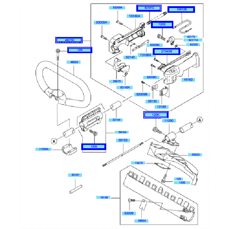 Kawasaki KBL43A (HA043F-AS51) Parts Diagram, Pipe/ Handle & Guard
