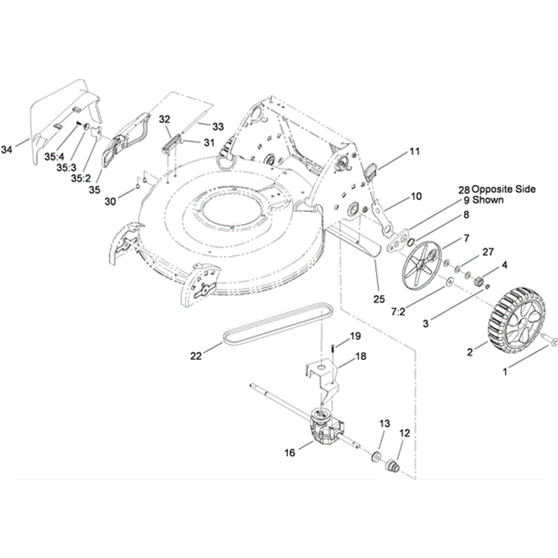 Hayter R53 Recycling Lawnmower (448E290001000 - 448E290999999) Parts Diagram,  Transmission & Side Discharge Chute Assembly