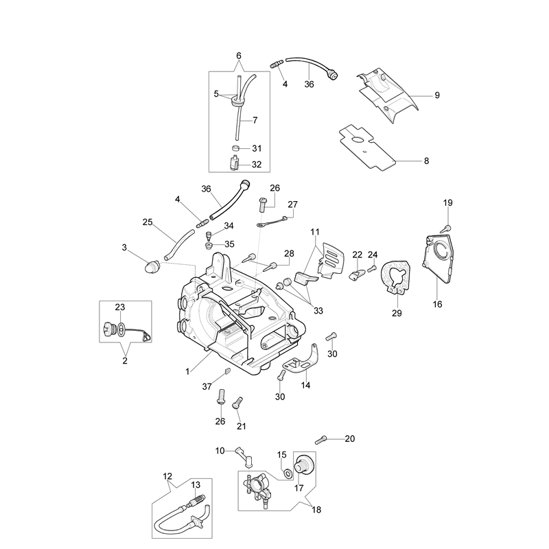 Efco 125 Petrol Chainsaw (125) Parts Diagram, Crankcase assy