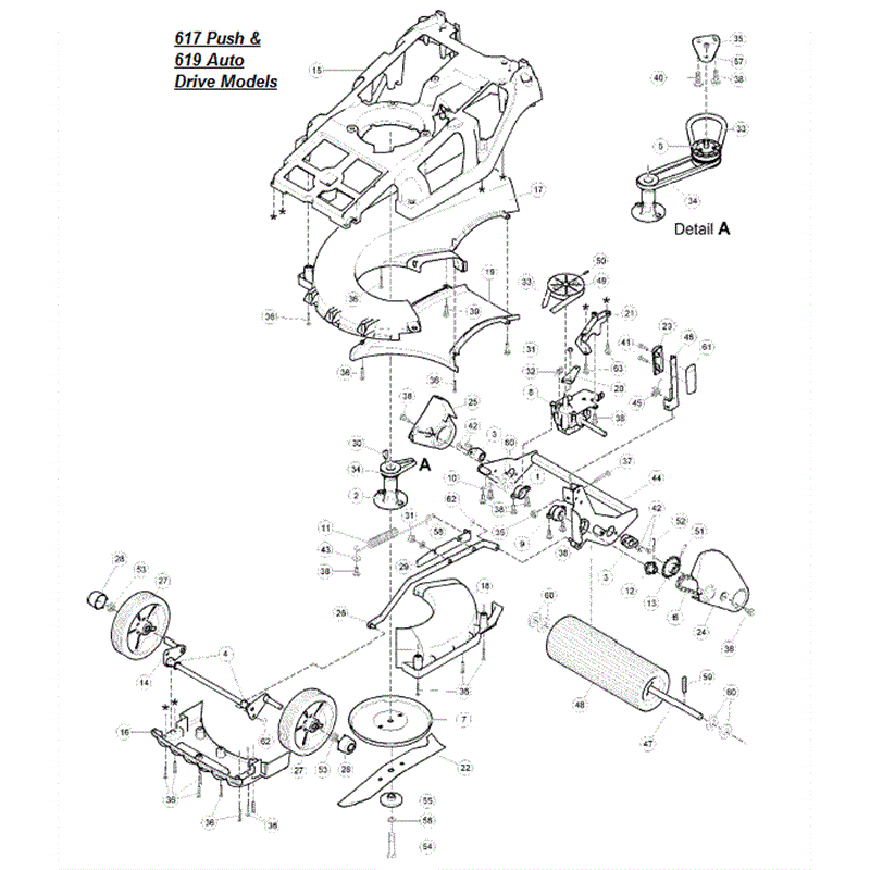 Hayter Spirit 41 Push Rear Roller Lawnmower (617) (617E270000001 onwards) Parts Diagram, Lower Mainframe