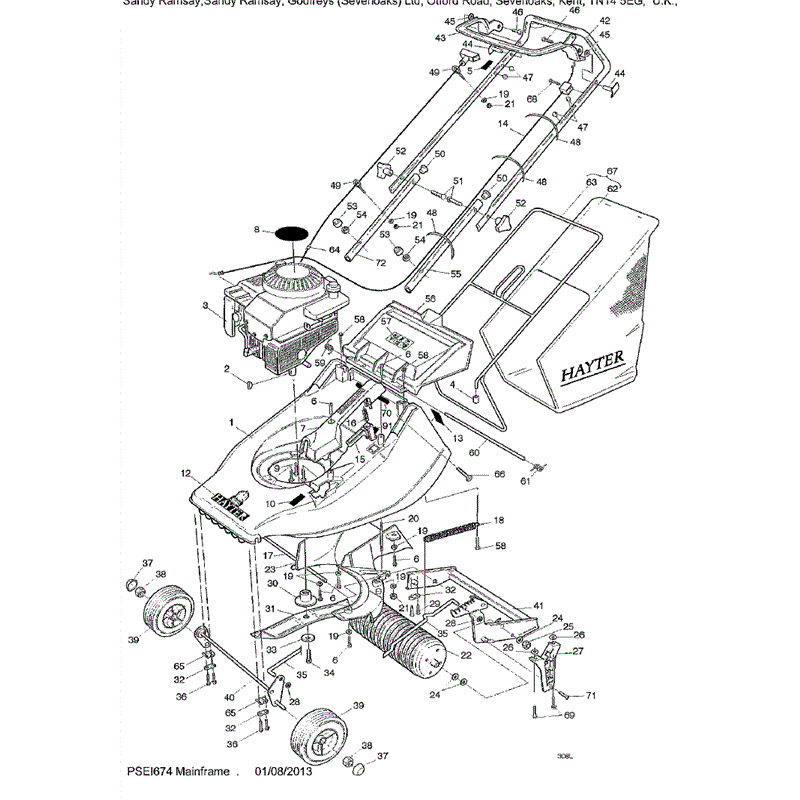 Hayter Harrier 41 (308) Lawnmower (308L001001-308L099999) Parts Diagram, Mainframe Diagram