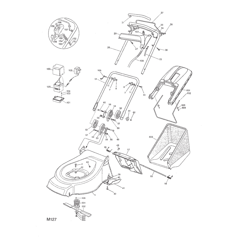 Mountfield 46PDH  Petrol Rotary Mower (23-3603-72 [2003]) Parts Diagram, Chassis Handle