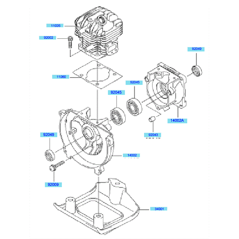 Kawasaki KBL34A (HA034G-AS51) Parts Diagram, Cylinder & Crankcase