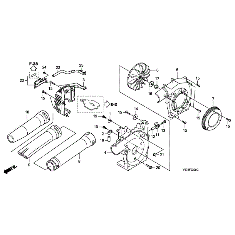 Honda HHB 25 E Blower (HHB25-ETR280) Parts Diagram, F-3 Fan Case / Engine Cover