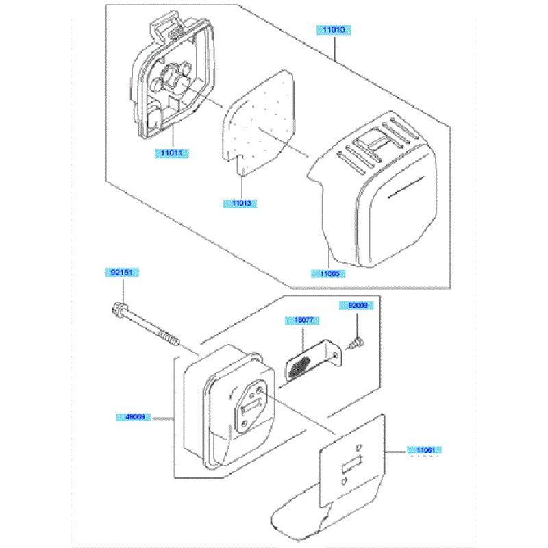 Kawasaki KEL27A (HE027A-BS50) Parts Diagram, Air Filter & Muffler