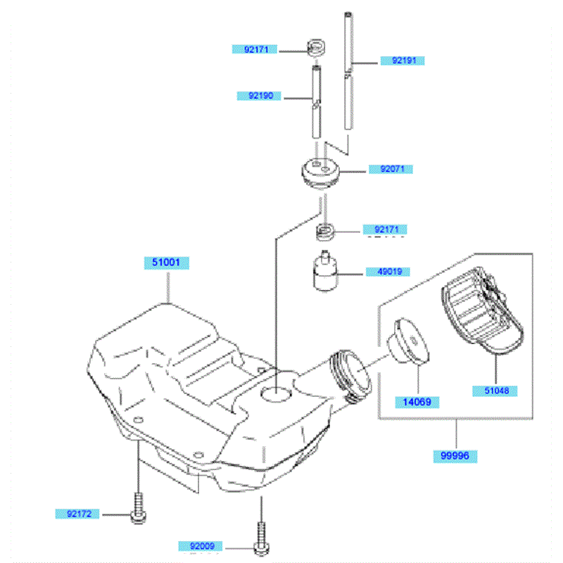 Kawasaki KEL27A (HE027A-AS50) Parts Diagram, Fuel Tank & Fuel Valve