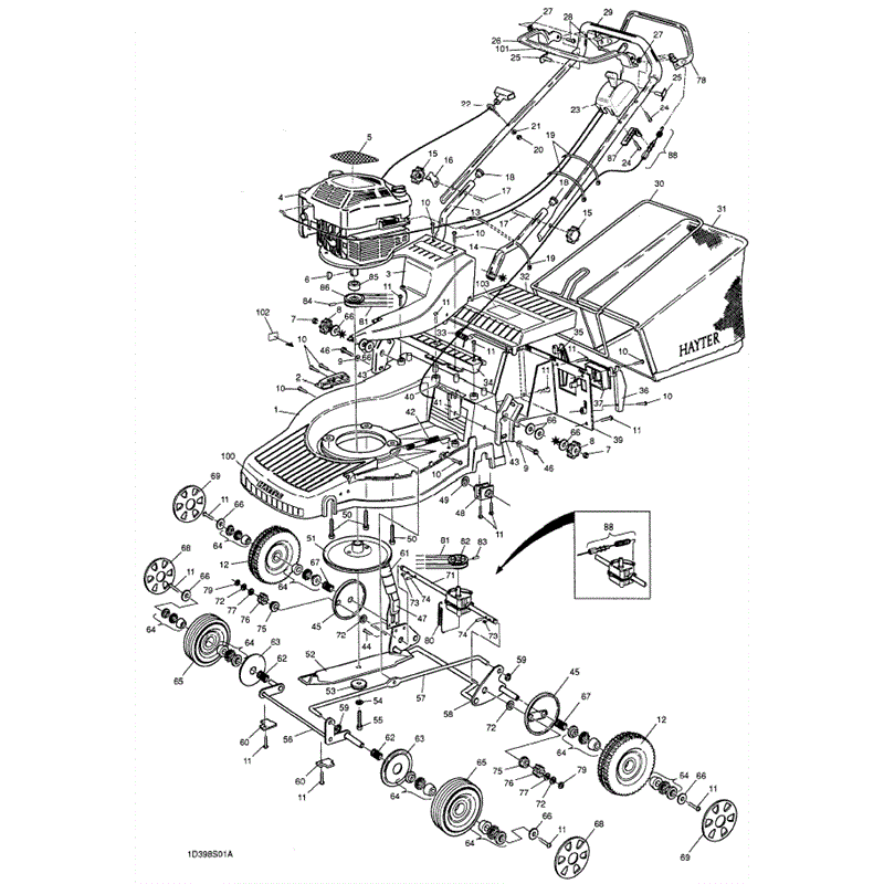 Hayter Ranger 398 (398S001001-398S099999) Parts Diagram, Page 1
