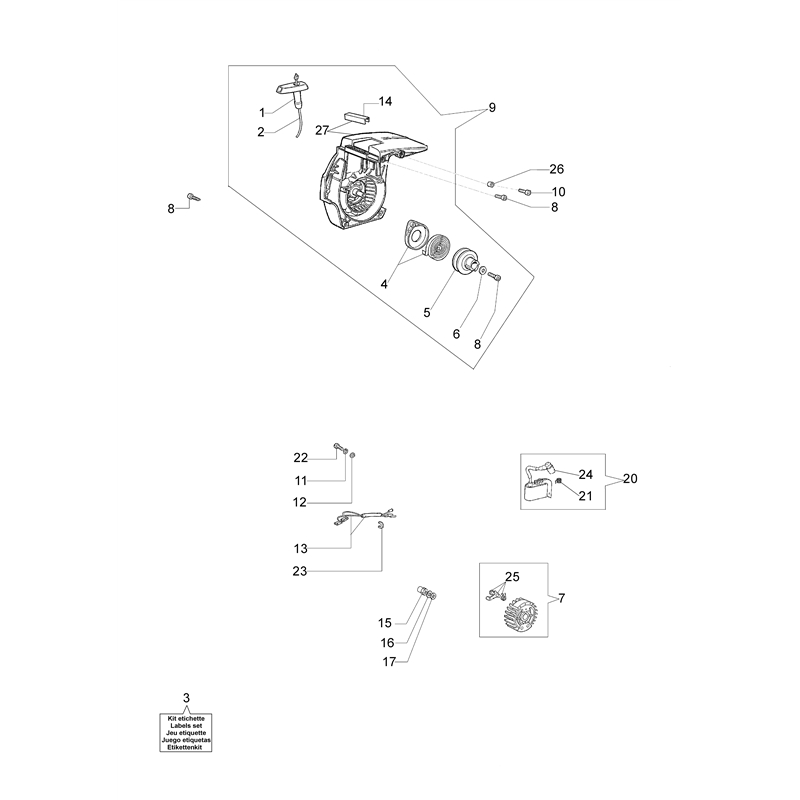 Oleo-Mac 940 C (940 C) Parts Diagram, Starter assy