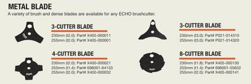 Echo Trimmers & Brushcutter Blades Quick Reference Guide 