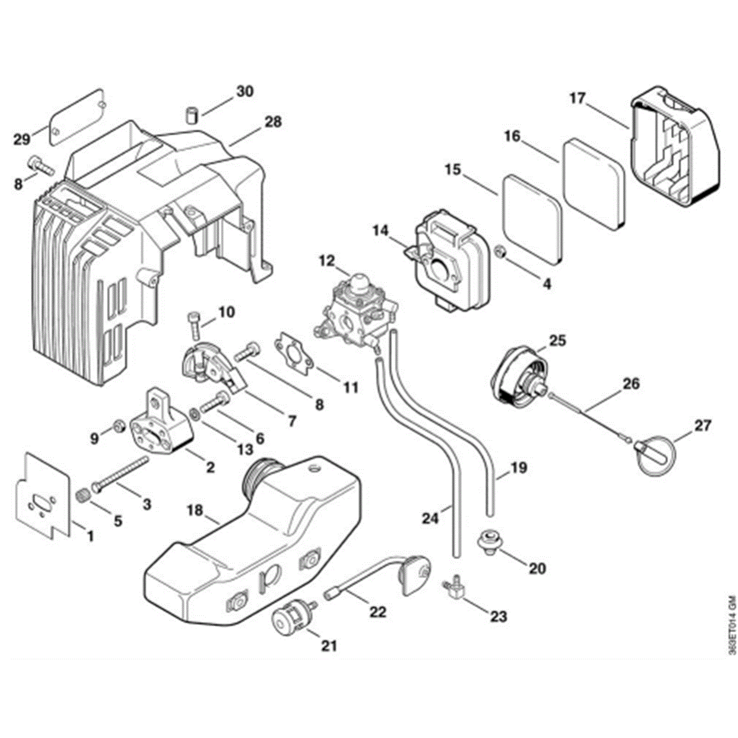 Stihl HS 74 Petrol Hedgetrimmer (HS74) Parts Diagram, 22