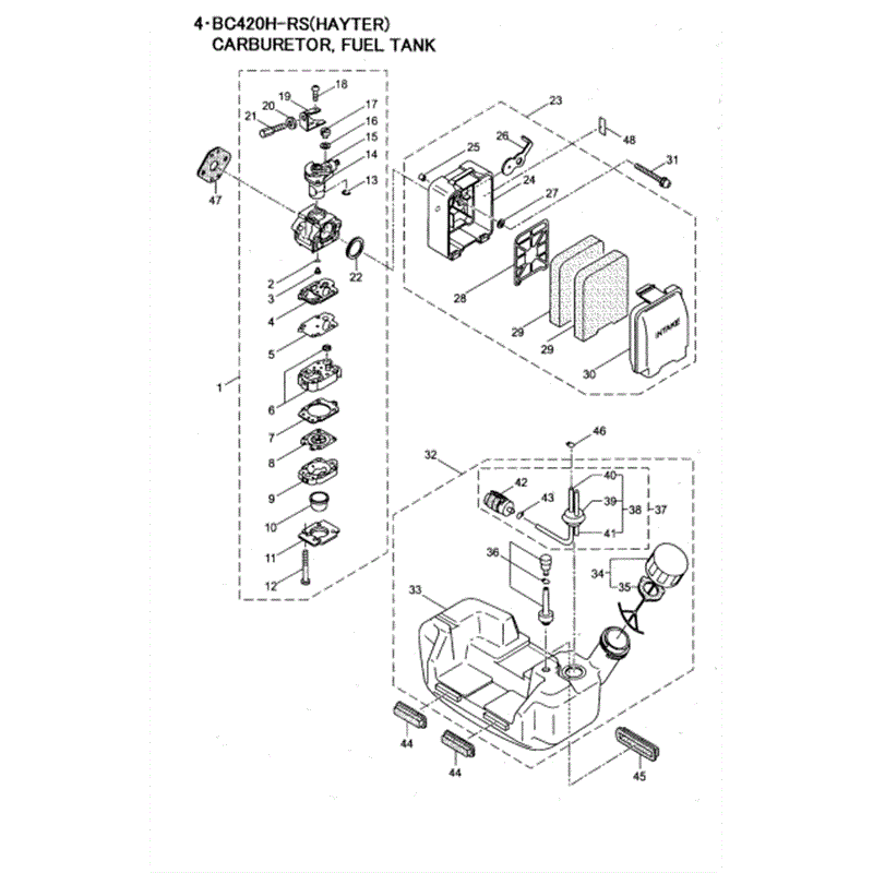 Hayter 463A Brushcutter (463A) Parts Diagram, Carburetor - Fuel Tank