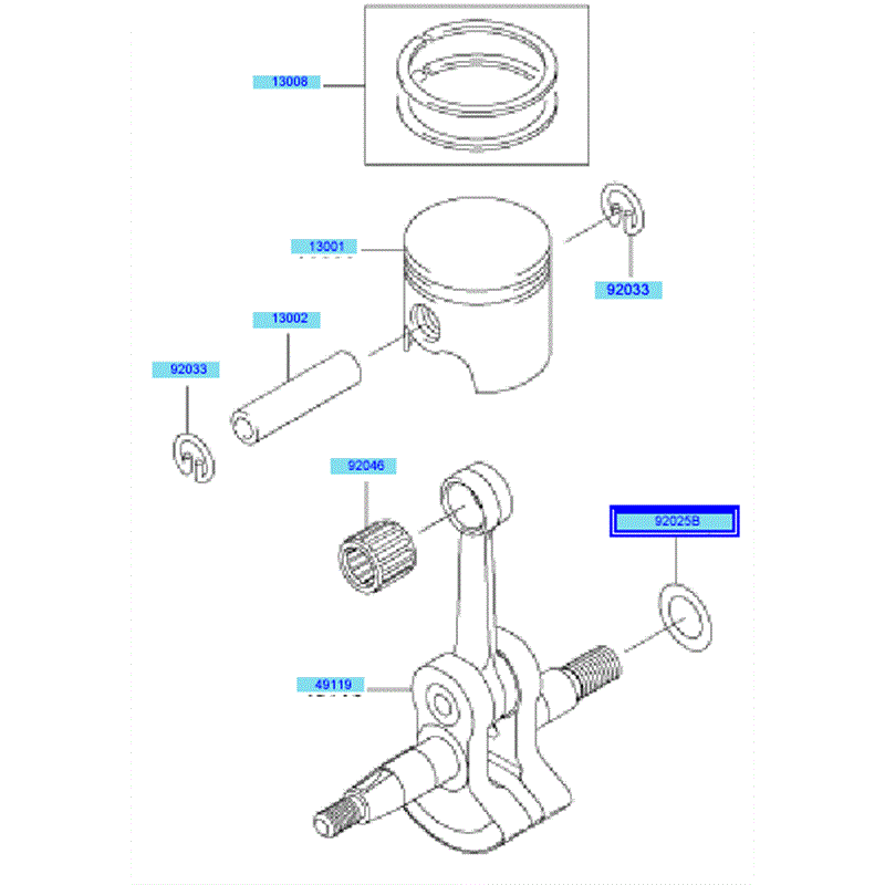 Kawasaki KBL23A (HA023G-AS51) Parts Diagram, Piston & Crankshaft
